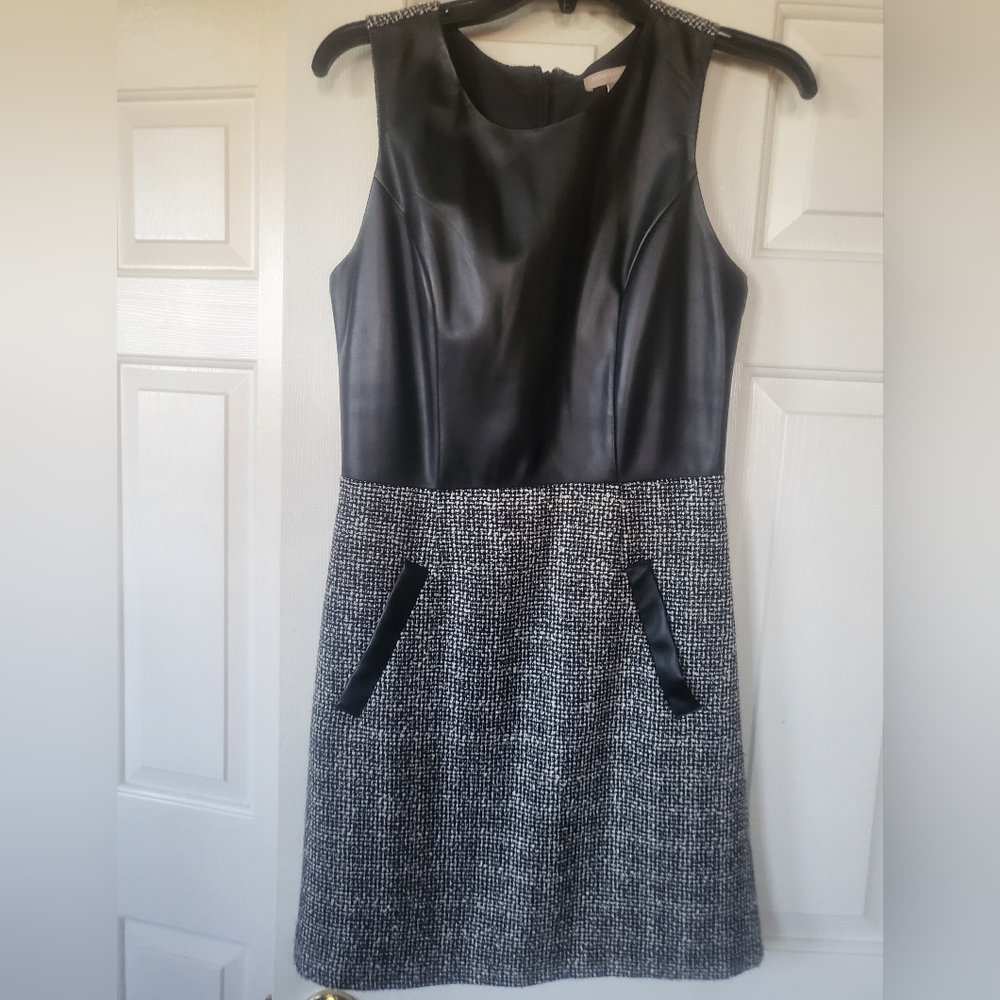 Faux leather and tweed sheath dress, size 4